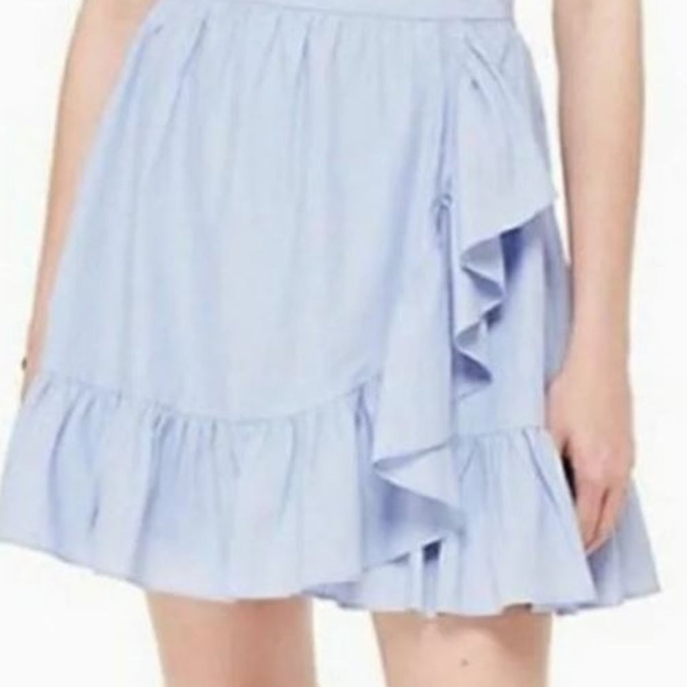 Kate Spade NY Skirt The Rules Cotton Chambray Blue Ruffle Size 2 EUC